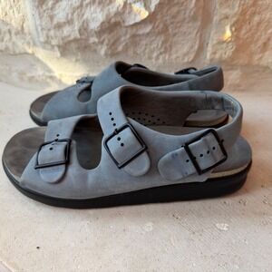 SAS Roamer Blue Gray Leather Triple Buckle Comfort Sandals Made USA Women's 8M